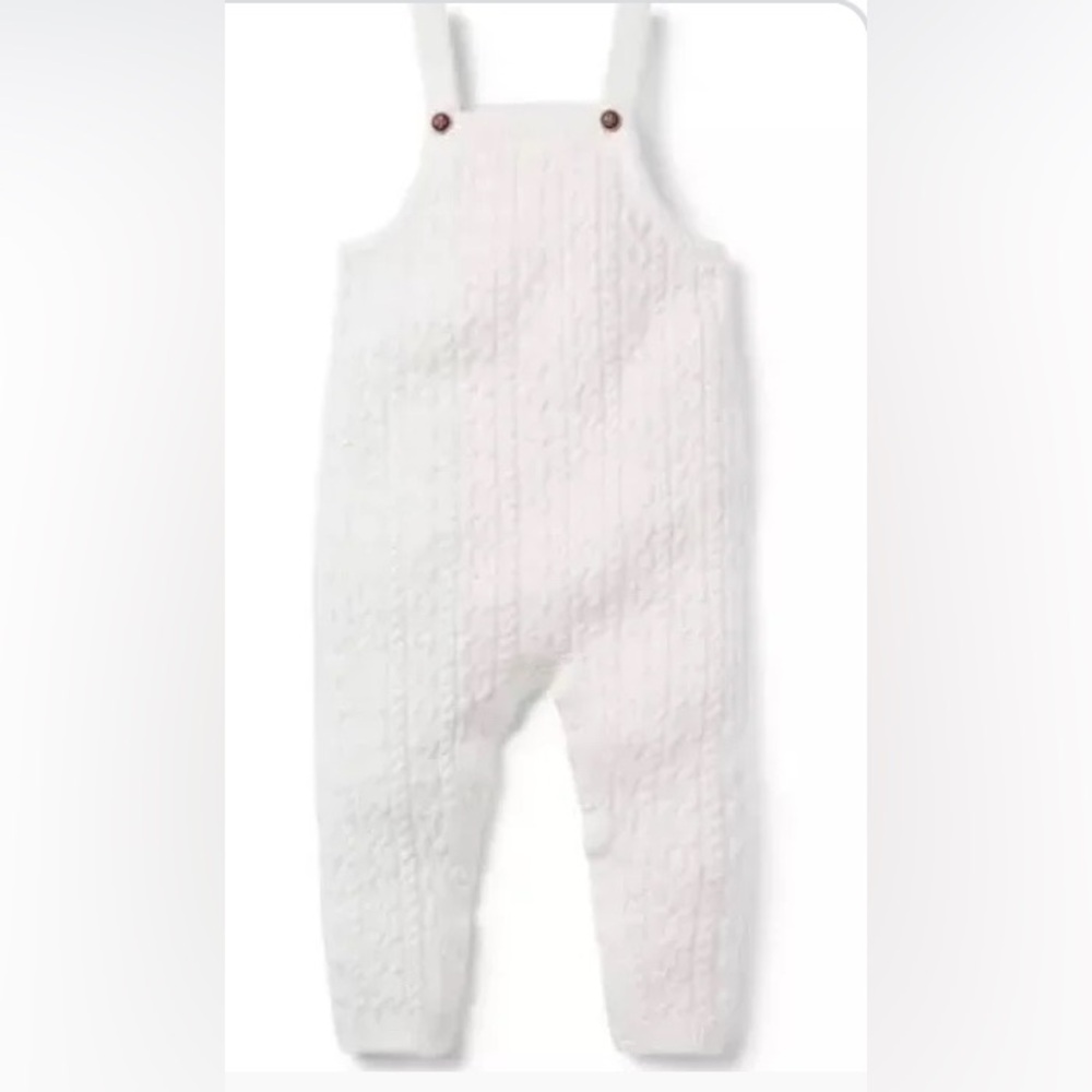 Janie and Jack White Cable Knit Baby Overalls